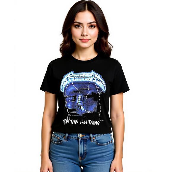 Metallica Women’s Ride The Lighting Cropped T Shirt Small Thrash Band Metal - Picture 2 of 5